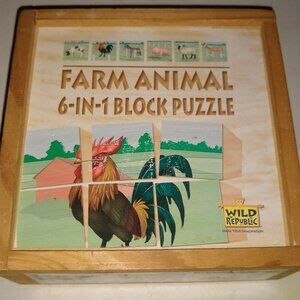 Wild Republic Animal Farm Animal 6 in 1  block puzzle Used
